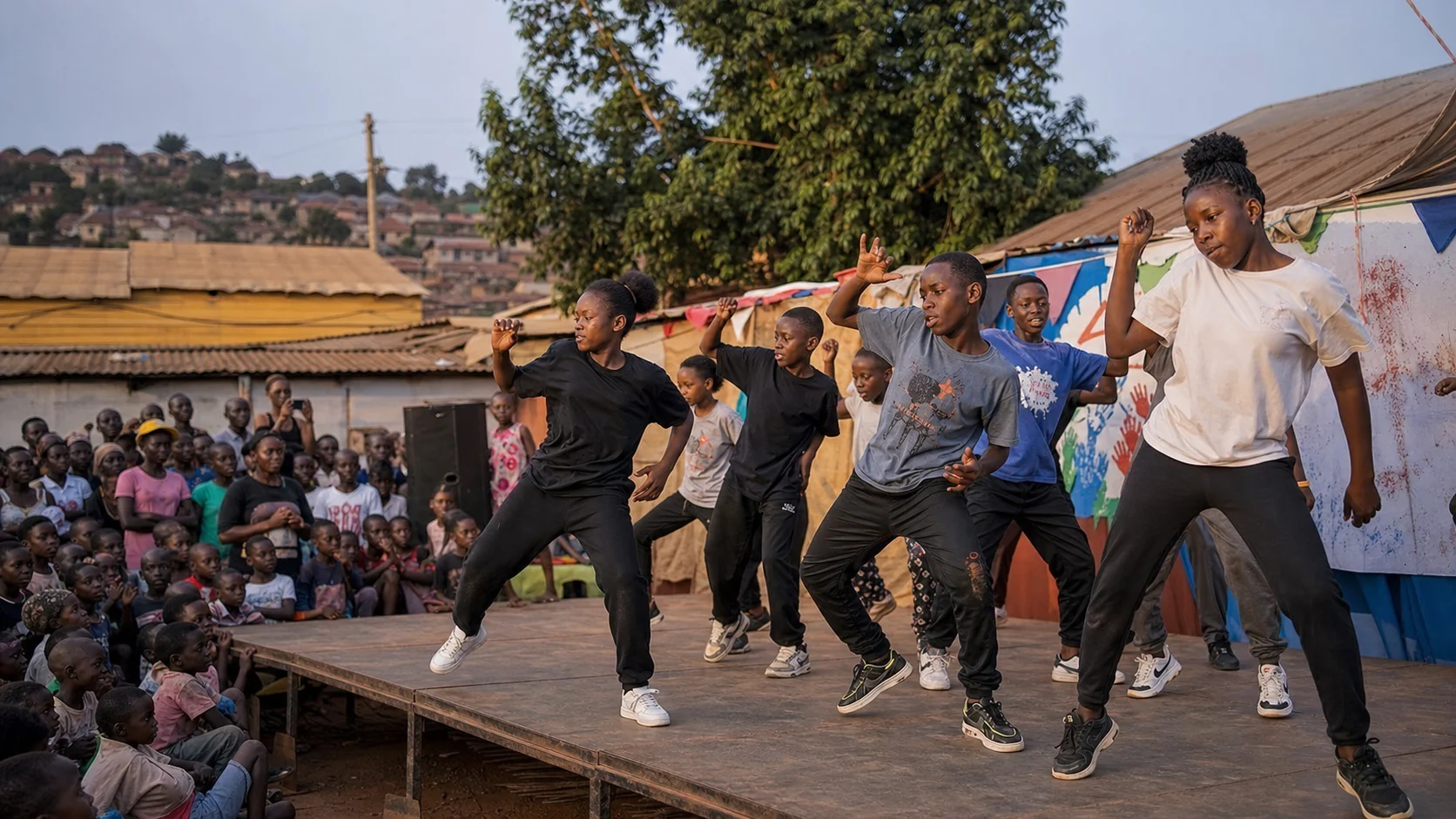 Young Ugandan dancers performing for their community